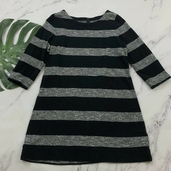 J. Crew Dresses & Skirts - J.Crew Striped Shift Dress Size M Black Gray 3/4 Sleeve Knee Length Cotton